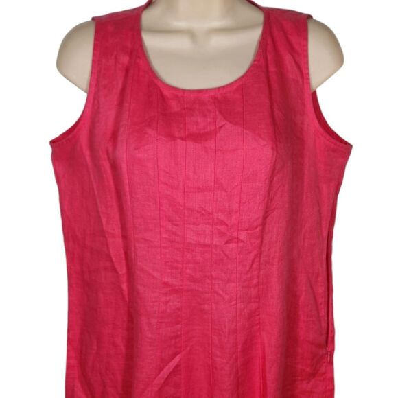 Vintage Linen Dress Sleeveless Midi Pintuck Flowy Prairie Cottage Pink Oversized - Picture 5 of 11